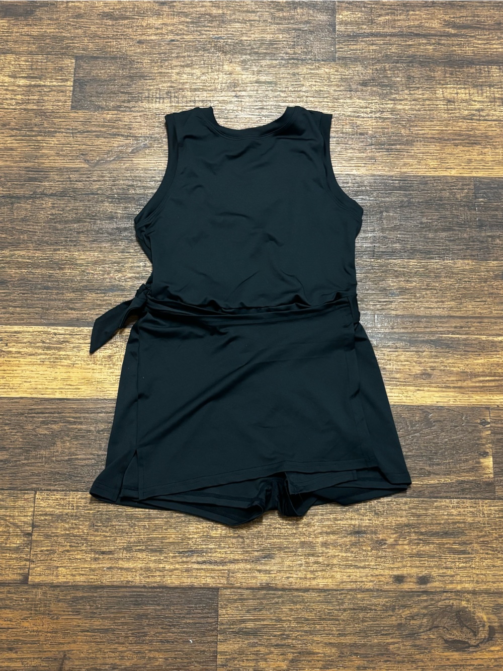 Source Unknown Black One-Piece Swim Romper with Side Tie